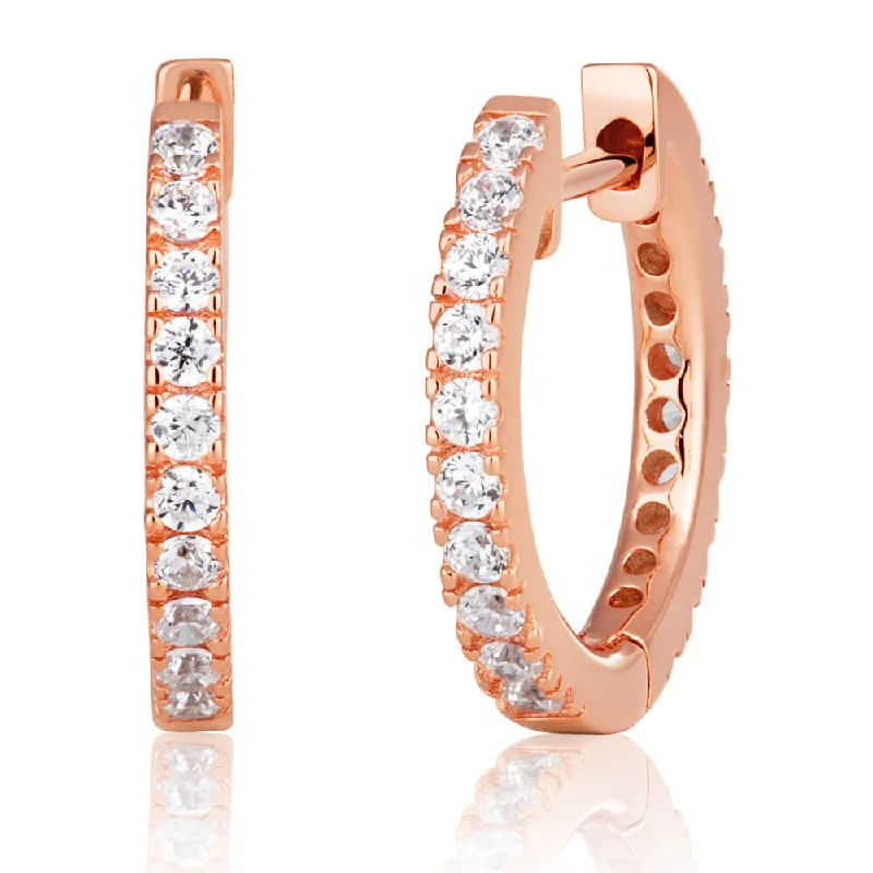 fashion crystal earrings for women -Rose Gold Plated Sterling Silver Cubic Zirconia 16mm Hoop Earrings