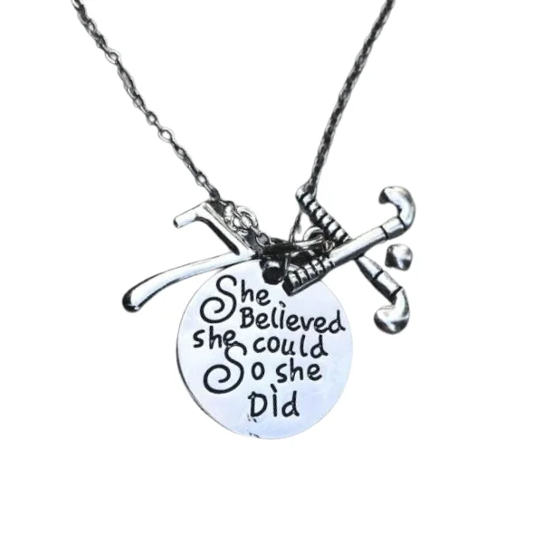 silver charm necklaces for women -Personalized Field Hockey Necklace - She Believed She Could So She Did