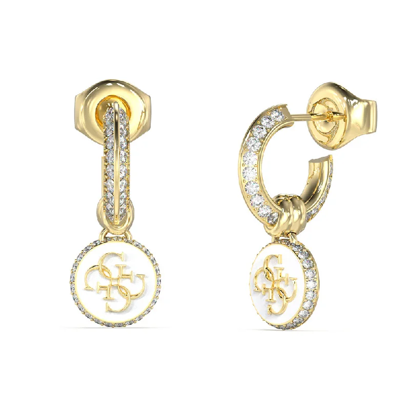 multi-colored earrings for women -Guess Gold Plated Stainless Steel 25mm 4G Logo Knot Huggies Earrings