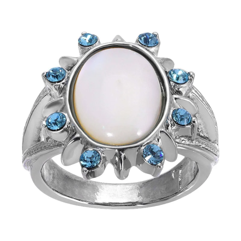 minimalist rings for women -1928 Jewelry Aquamarine Crystal Crystal Mother Of Pearl Ring Size 7