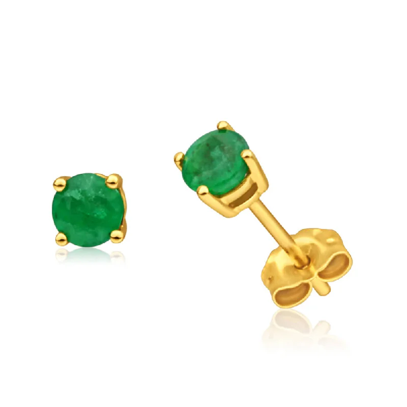 engraved earrings for women -9ct Yellow Gold Natural Emerald Stud Earrings