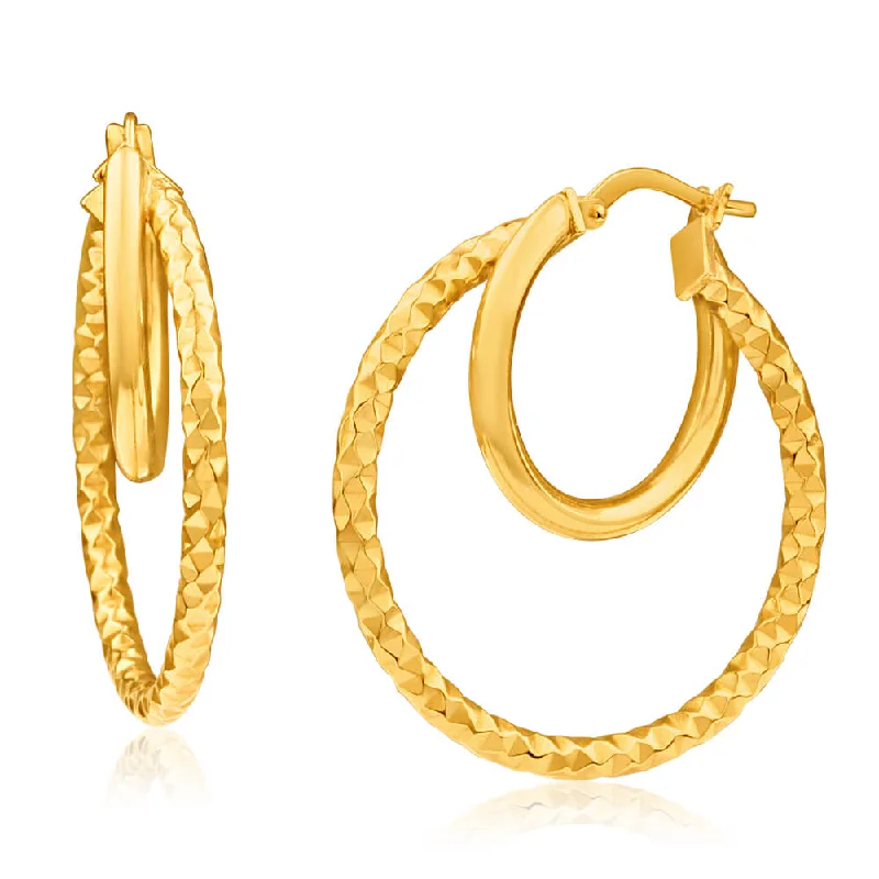 natural stone earrings for women -9ct Yellow Gold Silver Filled Double Hoop Earrings