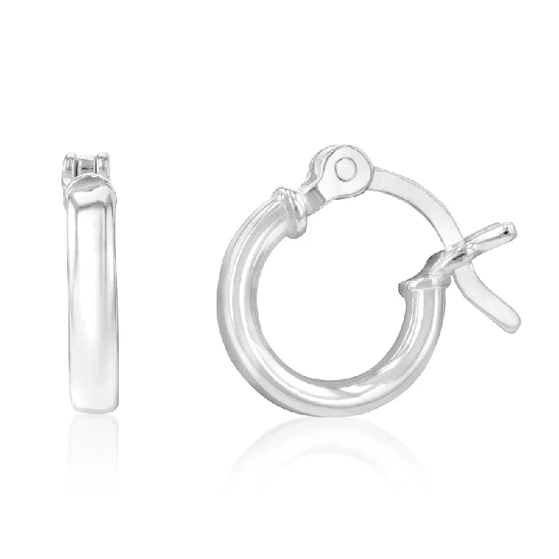 flower earrings for women -Sterling Silver Plain Round 10mm Hoop Earrings