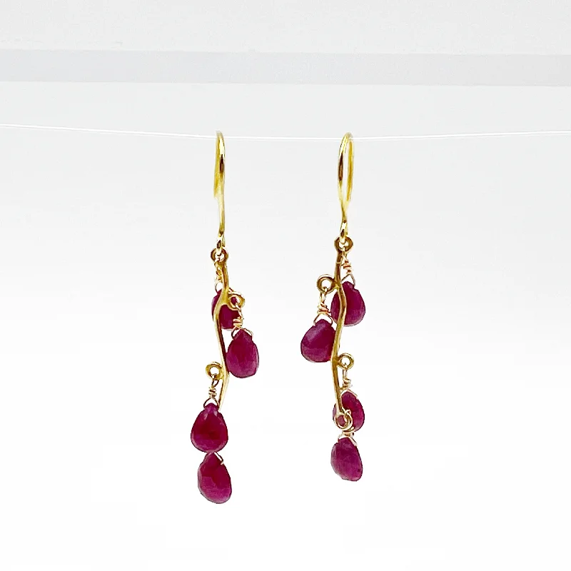 silver hoop earrings for women -Rubies Cascading on Bright Gold