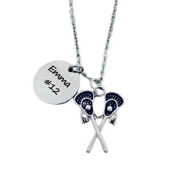 designer necklaces for women -Engraved Lacrosse Charm Necklace - Pick Style