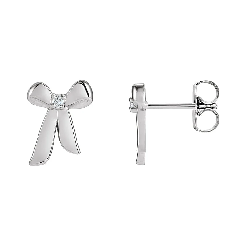 beaded earrings for women -14K White Gold .03 CTW Natural Diamond Bow Earrings