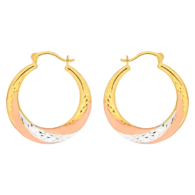 pearl drop earrings for women -9ct Yellow Gold, White Gold & Rose Gold Swirl Creole Hoop Earrings