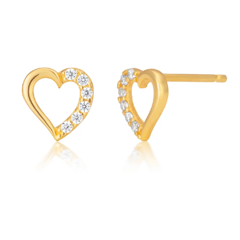 pearl earrings for women -9ct Yellow Gold Cubic Zirconia Open Heart Earrings