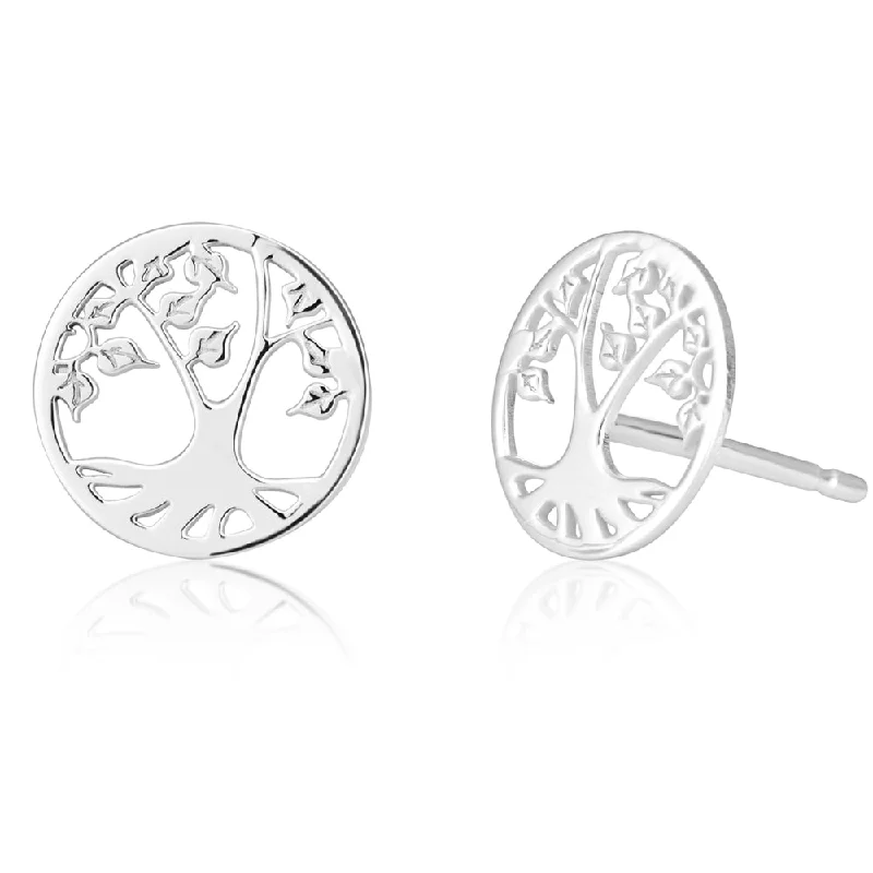 diamond chandelier earrings for women -Sterling Silver Tree Of Life 10mm Stud Earrings