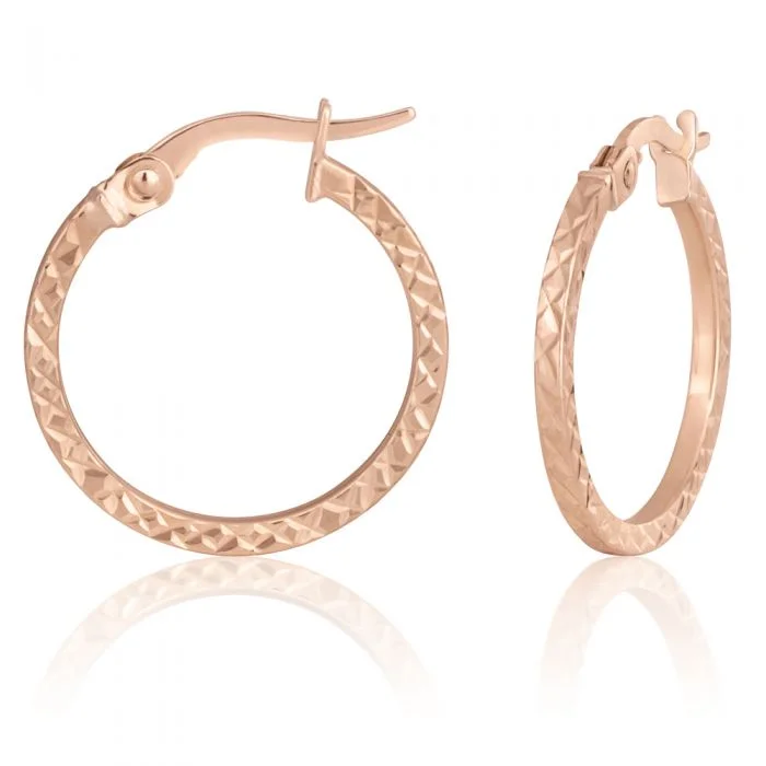 ruby earrings for women -9ct Rose Gold Diamond Cut 15mm Hoop Earrings