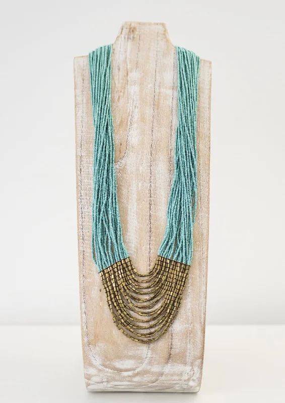 emerald-cut necklaces for women -Long Tiered Hema Necklace <br> Turquoise