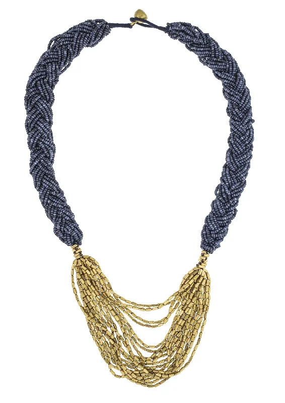 flower-shaped necklaces for women -<br>The Braided Hema<br> Midnight Blue