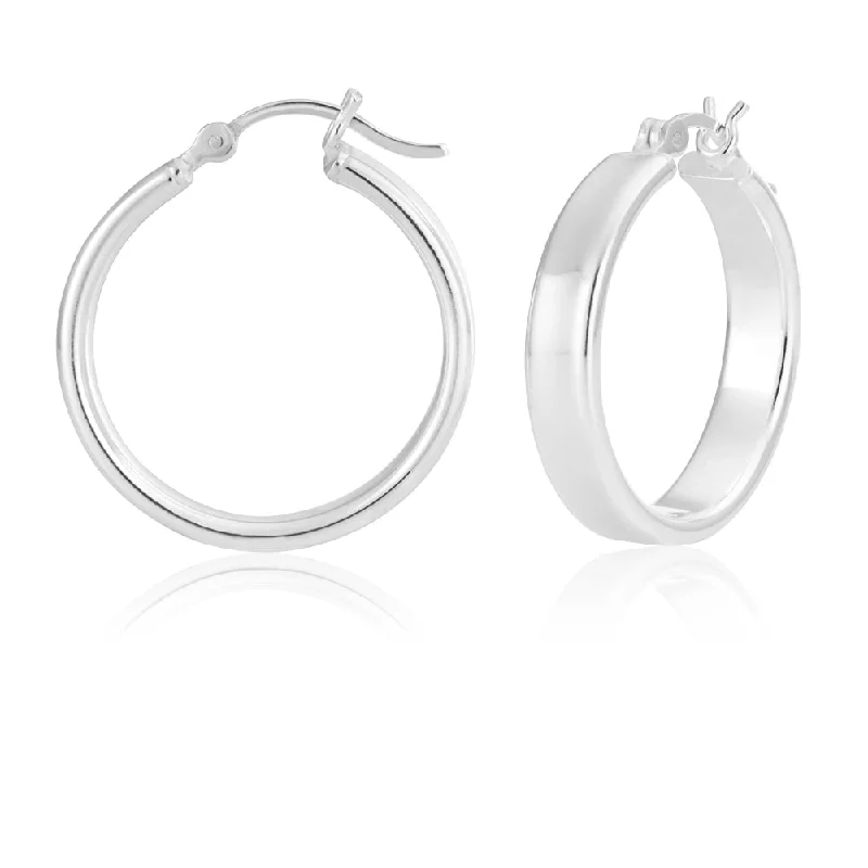 layered earrings for women -Sterling Silver 25mm Flat Edge Hoop Earrings