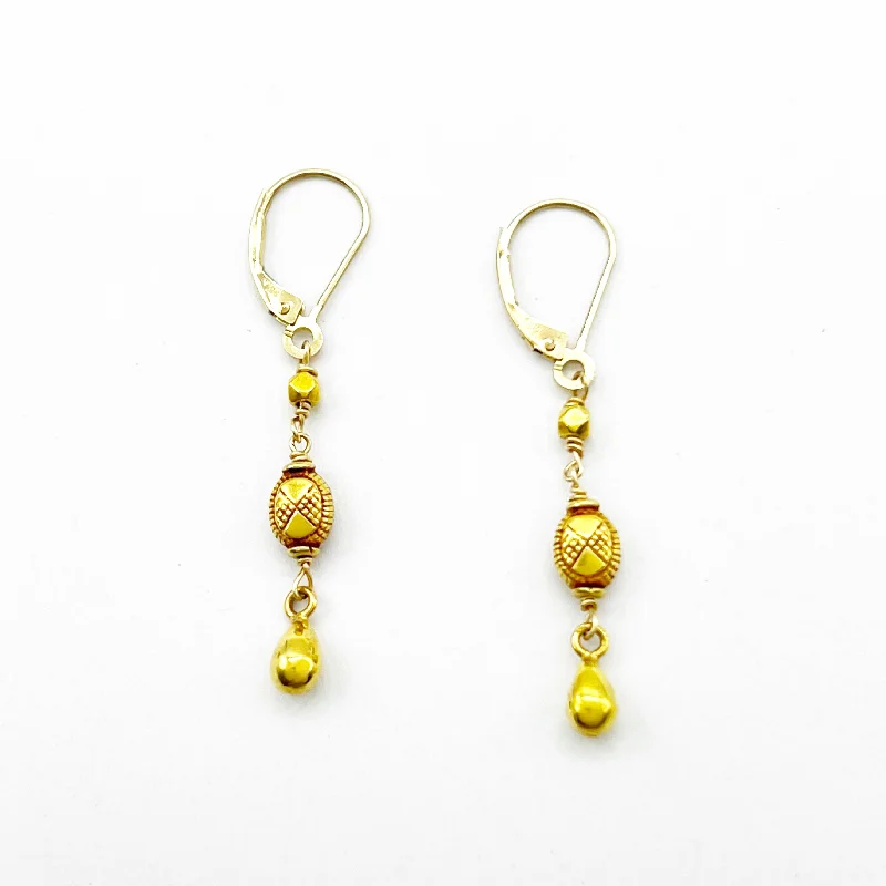 silver earrings for women -Carved Golden Drops Earrings