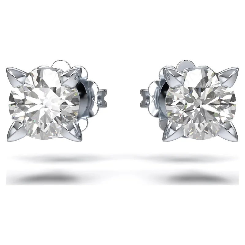 hoop earrings for women -Swarovski Diamond Round Stud 14K White Gold Earrings .75ctw