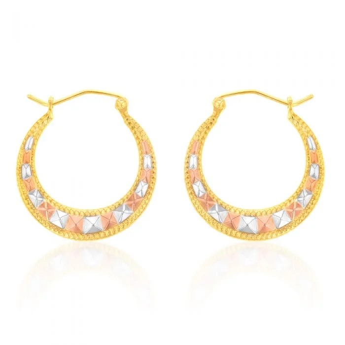 pearl stud earrings for women -9ct Yellow White And Rose Gold Silverfilled Tricolour Light Hoop Earrings