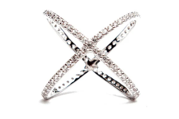 chunky rings for women -Criss Cross Ring - White Gold