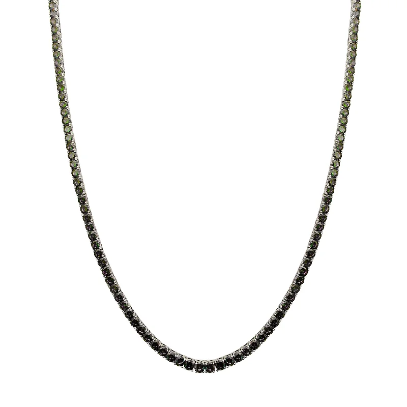 diamond tennis chain necklaces for women -Faux Mystic Topaz Round-Cut Tennis Chain (Silver)