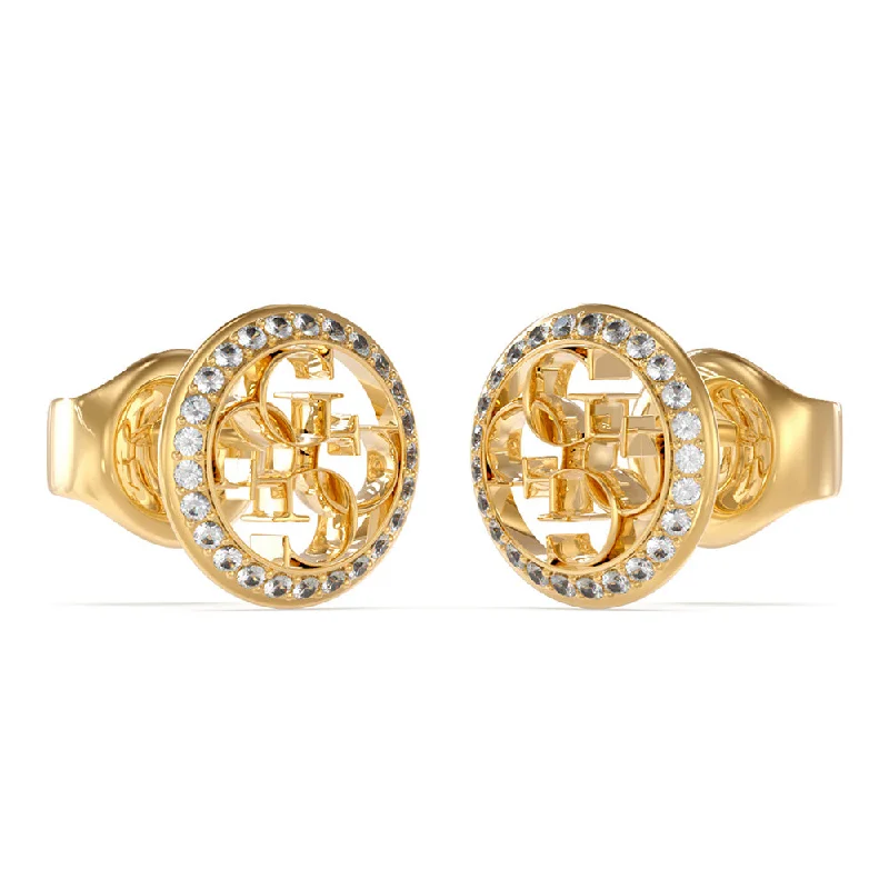 stud earrings for women -Guess Yellow Gold Plated 4G And Cubic Zirconia 10mm Coin Stud Earrings