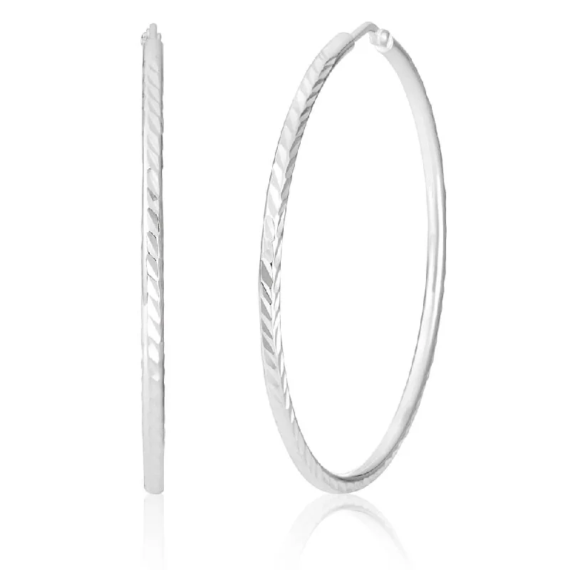 gold stud earrings for women -Sterling Silver 40mm Diamond Cut Hoop Earrings