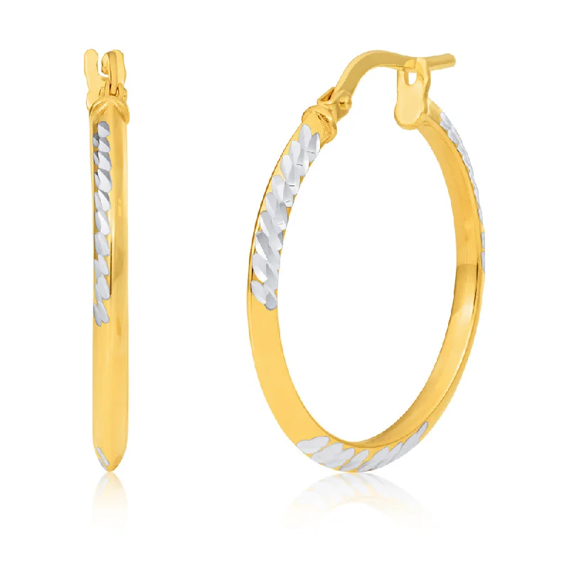 art deco earrings for women -Silverfilled 9ct Yellow Gold 20mm Diamond Cut Hoop Earrings