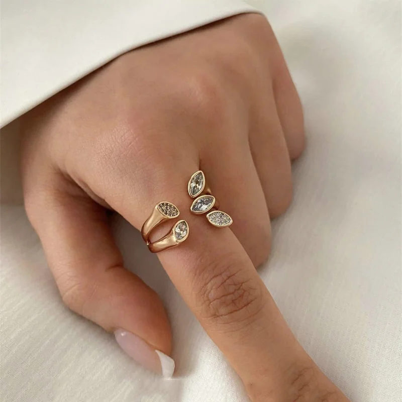 fashion rings for women -Vintage Style Solid Color Stainless Steel Copper Inlay Zircon Open Rings