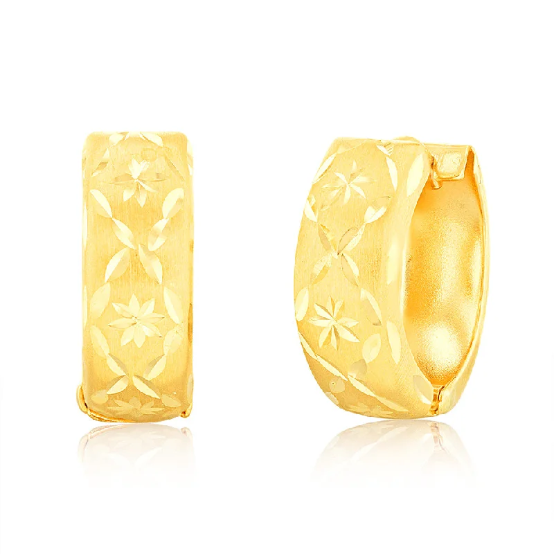 filigree earrings for women -9ct Yellow Gold Dia Cut Huggie Hoop Earrings