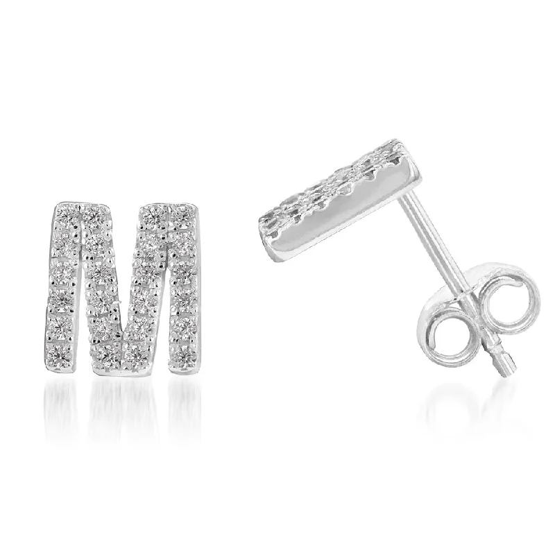 drop earrings for women -Sterling Silver Cubic Zirconia Initial "M" Stud Earrings