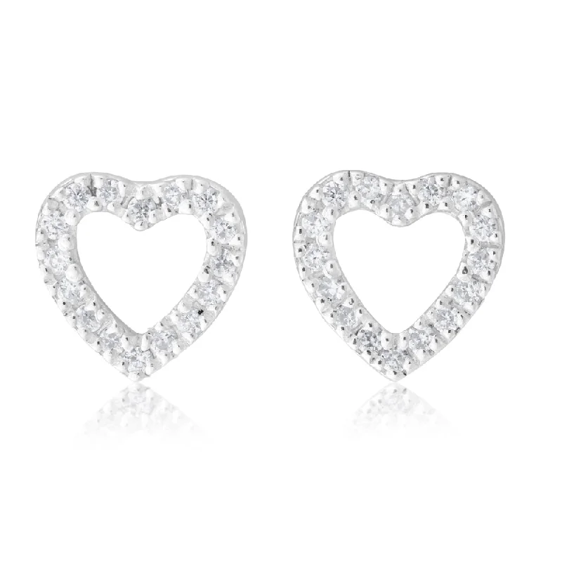 flower stud earrings for women -Sterling Silver Zirconia Open Heart Stud Earrings