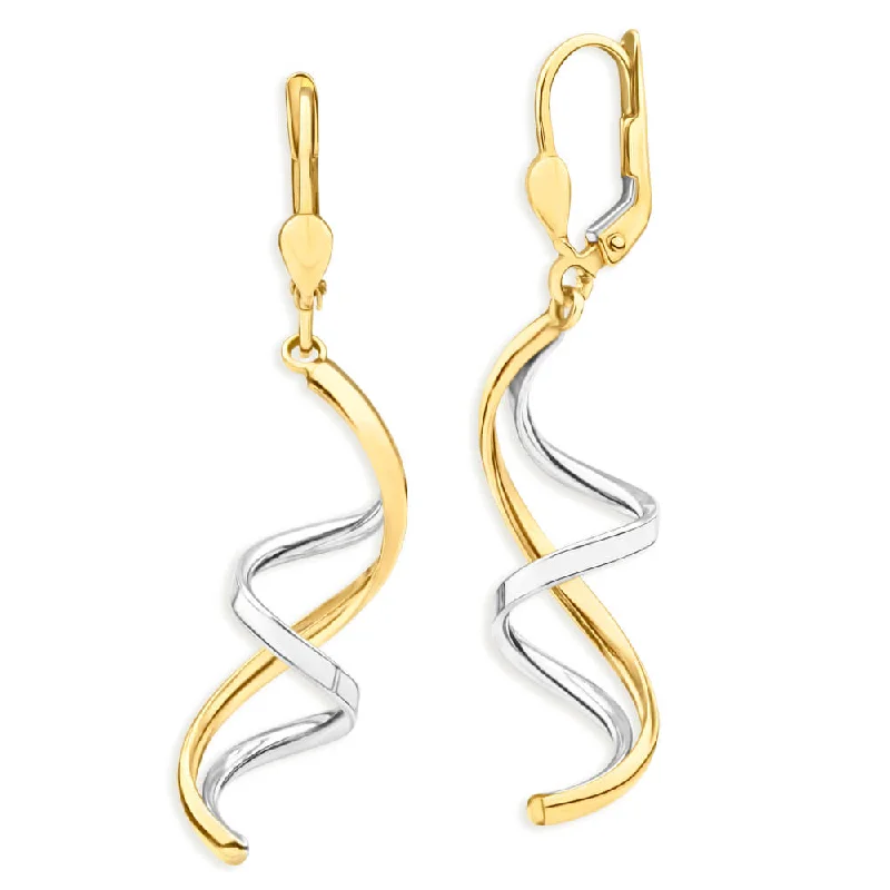 engraved earrings for women -9ct Yellow Gold & White Gold Drop Earrings