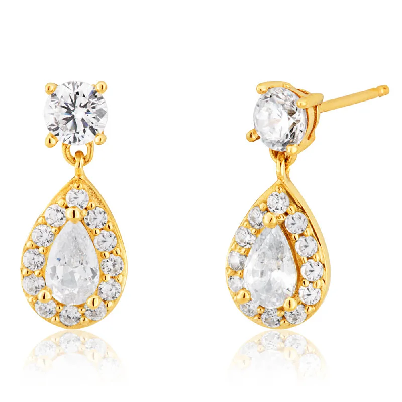 sparkly hoop earrings for women -9ct Yellow Gold Cubic Zirconia Teardrop Stud Earrings