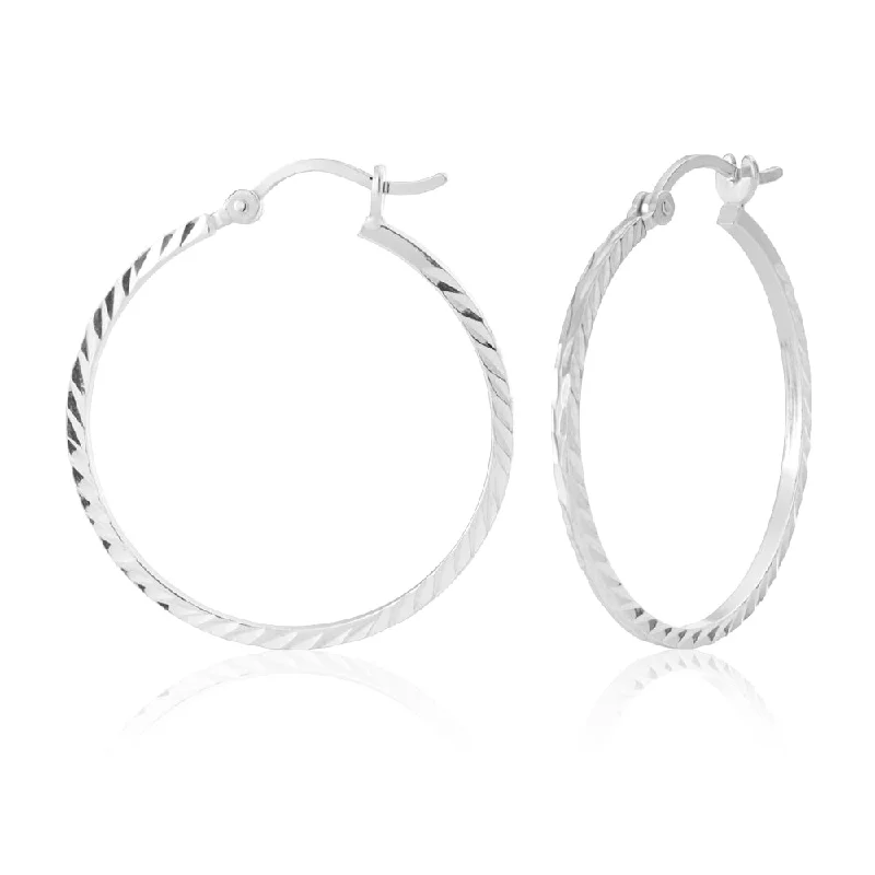 emerald earrings for women -Sterling Silver 30mm Fancy Hoop Earrings