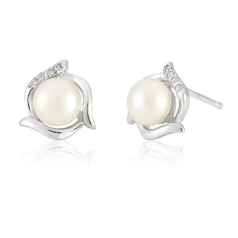 flower stud earrings for women -White 9x10mm Freshwater Pearl Stud Earrings