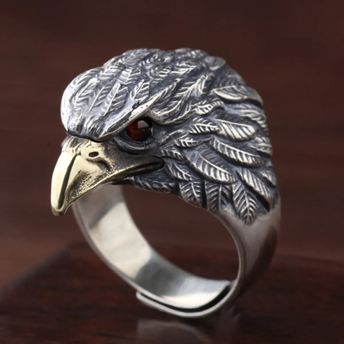 promise rings for women -Retro Eagle Copper Plating Inlay Artificial Gemstones Men'S Open Rings