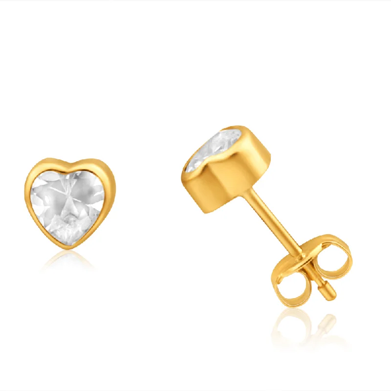 opal earrings for women -9ct Yellow Gold Cubic Zirconia Heart Shaped 5mm Stud Earrings