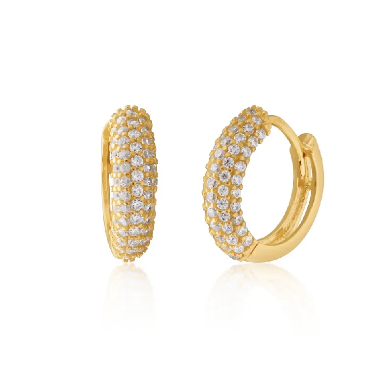 black diamond earrings for women -9ct Yellow Gold Cubic Zirconia Huggies Hoop Earrings