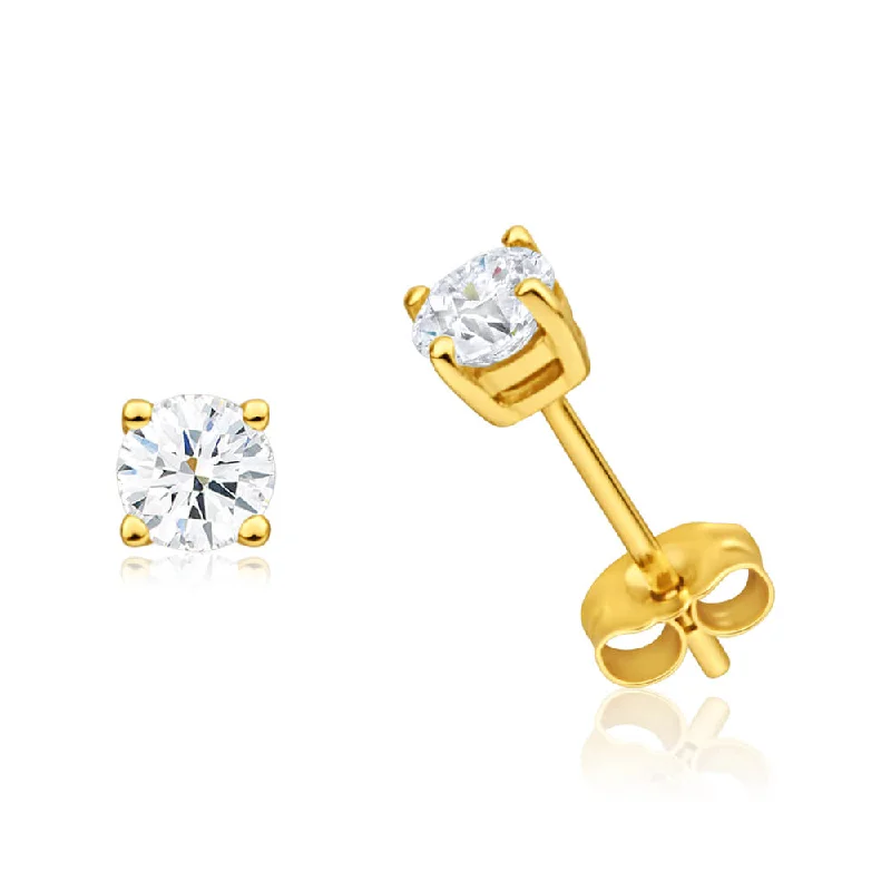 sterling silver earrings for women -9ct Yellow Gold White Topaz Stud Earrings