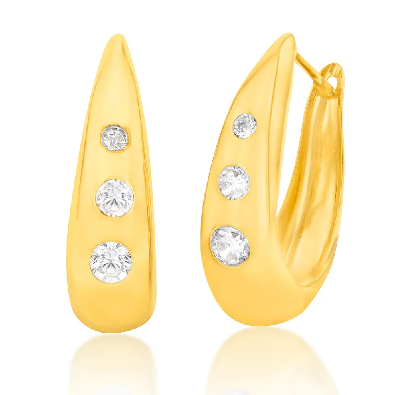 pearl drop earrings for women -9ct Yellow Gold Silverfilled CZ On Hinged Hoop Earrings