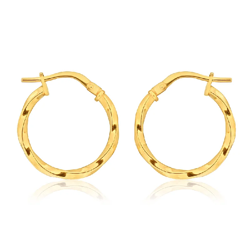 trendy earrings for women -9ct Yellow Gold Silver Filled 15mm Twist Hoop Earrings