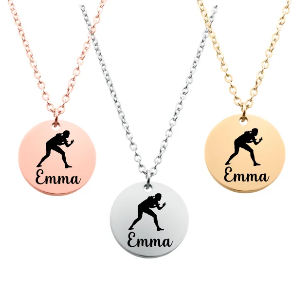 lockets for women -Engraved Girl Wrestling Necklace