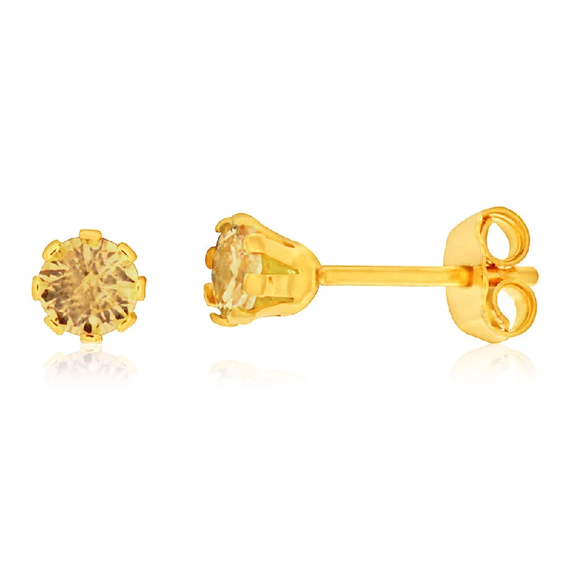 bohemian earrings for women -9ct Yellow Gold Silver Filled Cubic Zirconia Champ 4mm Stud Earrings