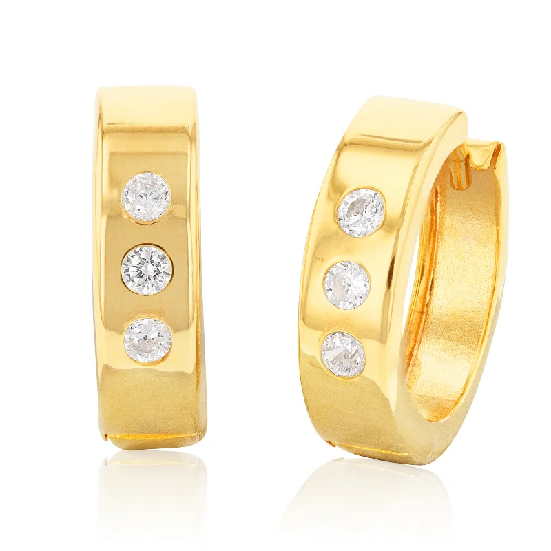 fancy earrings for women -9ct Silverfilled Yellow Gold Cubic Zirconia 10mm Hoop Earrings