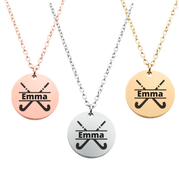 gemstone pendant necklaces for women -Engraved Field Hockey Necklace