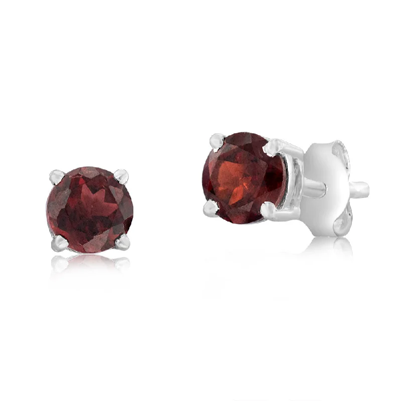 pave diamond earrings for women -Sterling Silver Natural Garnet 5mm Stud Earrings