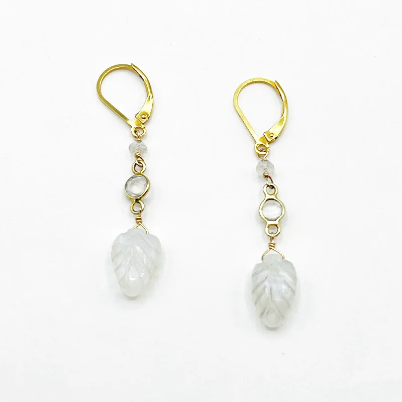 sparkly earrings for women -Magical Moonstone Leaves Earrings