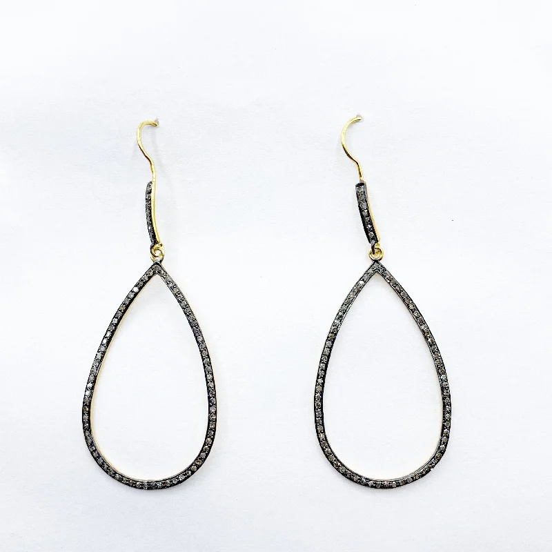 silver hoop earrings for women -Large Teardrop Diamond and Gold Vermeil Earrings