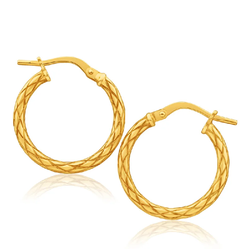 statement earrings for women -9ct Yellow Gold Silver Filled Patterned 15mm Hoop Earrings