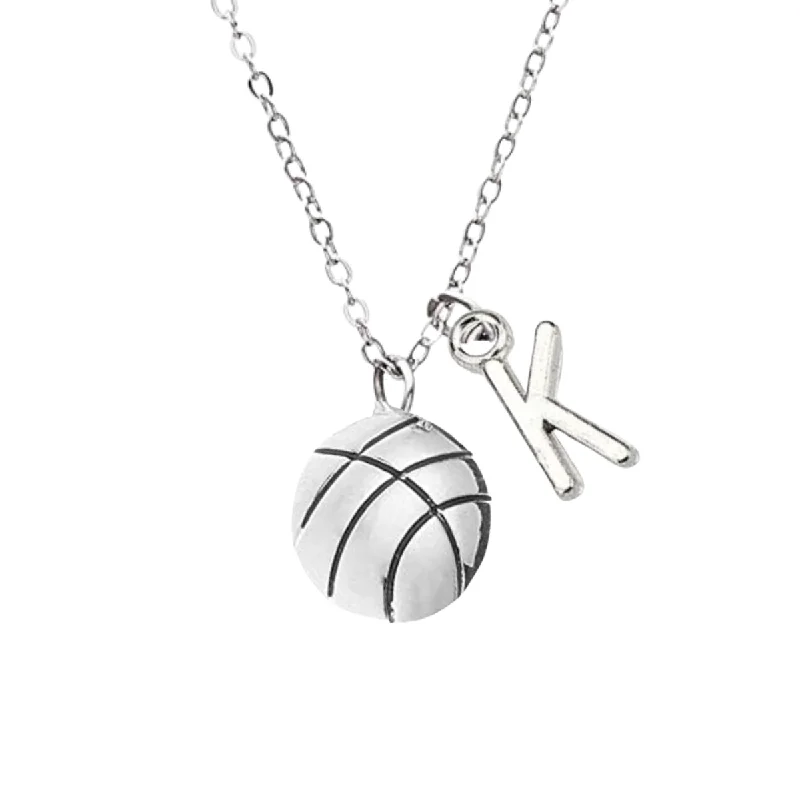 silver necklaces for women -Personalized Basketball Necklace with Letter Charm