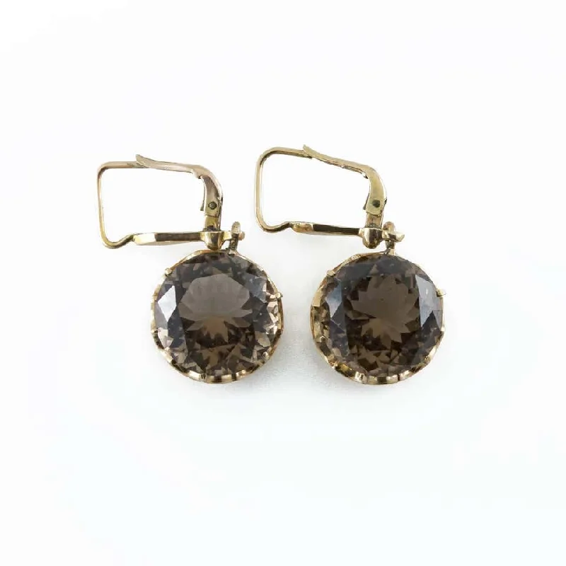 double hoop earrings for women -Smokey Quartz Earrings Set in 9 Karat Yellow Gold