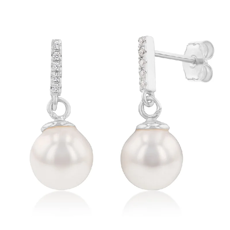 dangle earrings for women -Sterling Silver Swarovski Pearl Drop Earrings